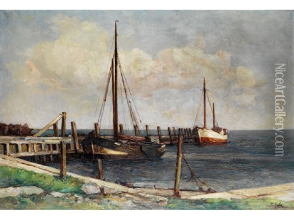 Fischerboote Am Ufer Oil Painting - Rudolf Anton Guba