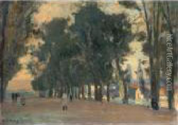 Allee Bordee D'arbres A Rouen Oil Painting - Albert Lebourg