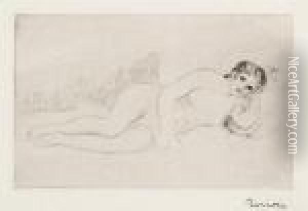 Femme Nue Couchee (tournee A Droite), 1replanche Oil Painting - Pierre Auguste Renoir