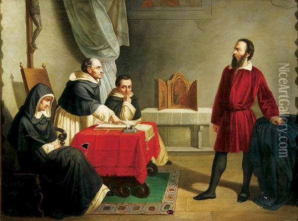 Galileo Facing Oil Painting - Cristiano Banti