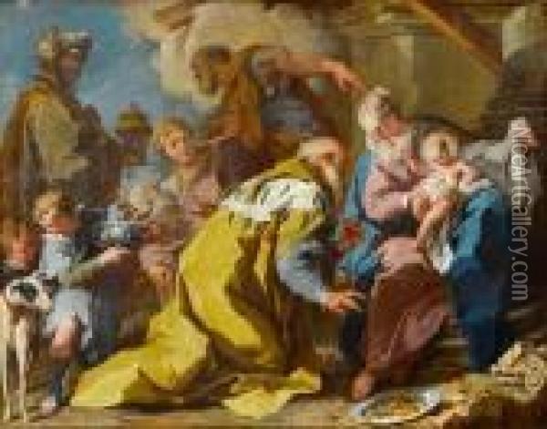 The Adoration Of The Magi. Circa 1722-24. Oil Painting - Giovanni Battista Pittoni the younger