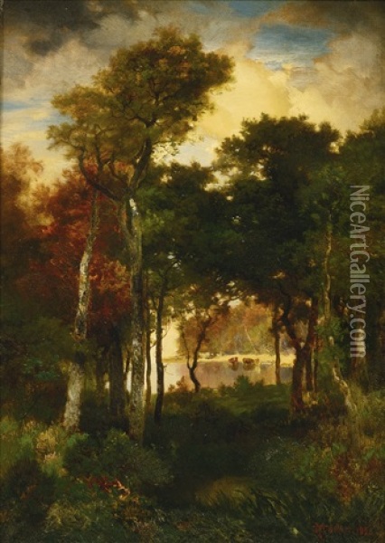 A Glimpse Of Georgica Pond Oil Painting - Thomas Moran