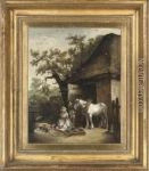 Feeding The Piglets Oil Painting - George Morland