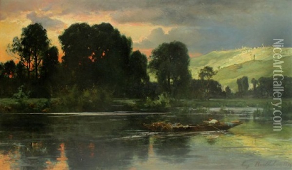 Le Passage Du Gue Oil Painting - Eugene Berthelon