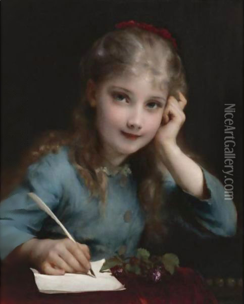 A Young Girl Writing A Letter Oil Painting - Etienne Adolphe Piot