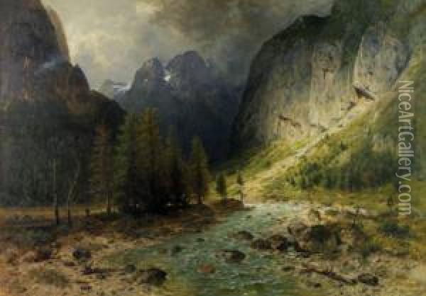 Wimbachtal Oil Painting - Ludwig Gebhardt