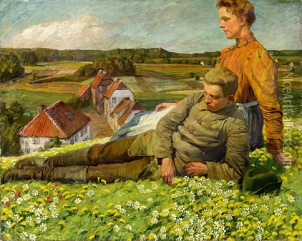 Fruhlingslandschaft Mit Jungem Paar Oil Painting - Hugo Walzer