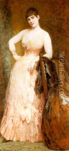 Portrait Of Ida Adam, Standing, Full-lengh Oil Painting - Gustave Graef