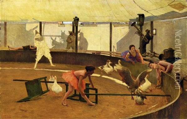 Ciarlatani Con Oche (l'educazione Delle Oche Nel Circo) Oil Painting - Giovanni Battista Quadrone