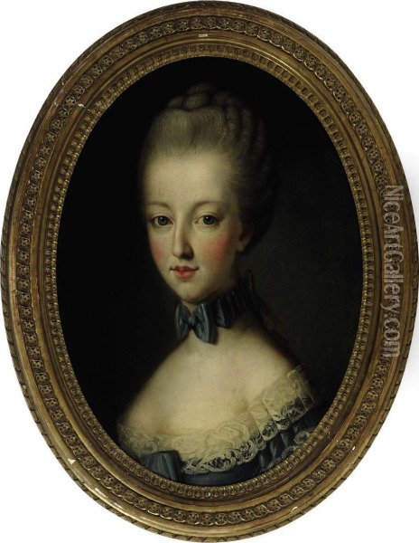 Portrait Of A Young Lady Wearing A Blue Ribbon Oil Painting - Jean Baptiste (or Joseph) Charpentier