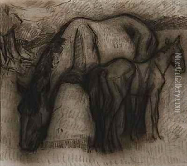 Study for Mare and Foal, Lytchetts, Clayhidon Oil Painting - Robert Polhill Bevan
