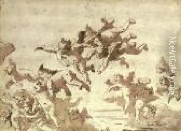 Putti In Flight Oil Painting - Giovanni Domenico Tiepolo