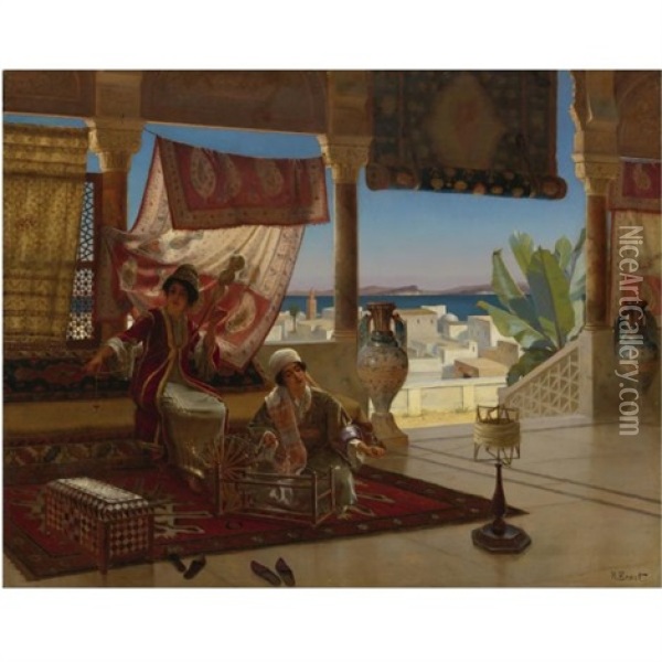 On The Terrace, Tangiers Oil Painting - Rudolf Ernst