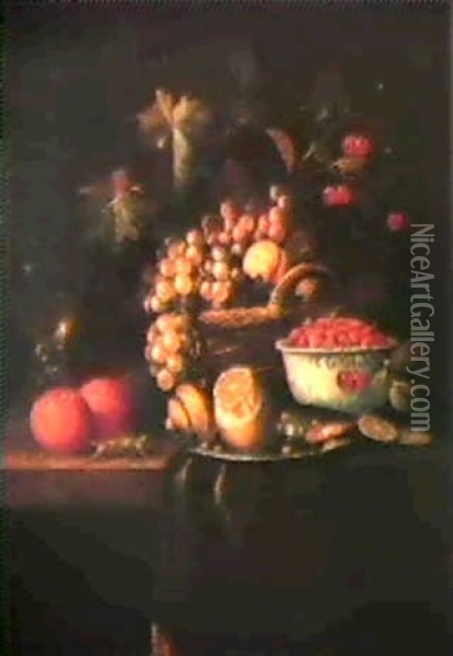 Nature Morte Aux Fruits Disposes Sur Un Tapis               Recouvrant Un Entablement Oil Painting - Jan Pauwel Gillemans The Elder