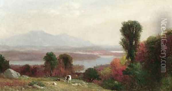 Cows and Sheep Grazing in an Autumn River Oil Painting - Homer Dodge Martin