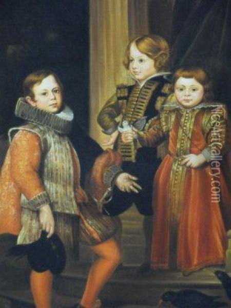 Three Children Standing In A Classical Setting Oil Painting - Sir Anthony Van Dyck