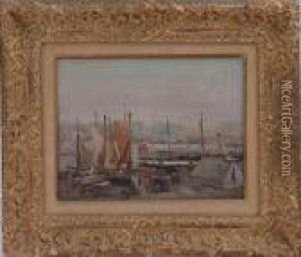 View Of A Port Oil Painting - Eugene Boudin