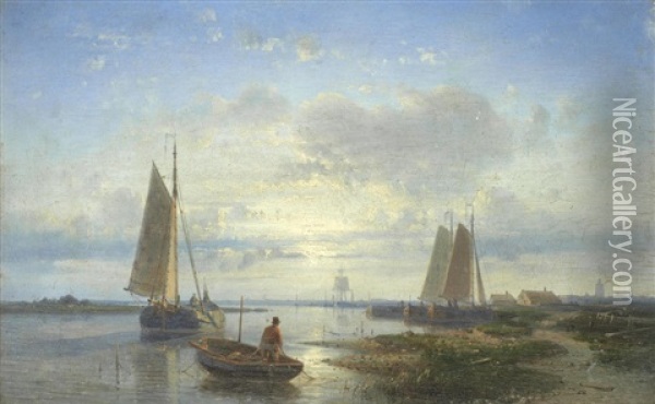 A Tranquil Estuary Scene Oil Painting - Abraham Hulk the Elder