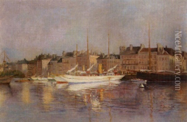 Bateaux En Port Oil Painting - Edmond Marie Petitjean