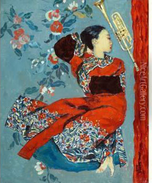 Jeune Fille A La Trompette Oil Painting - Wang Jun