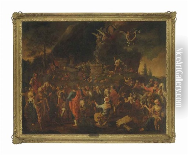 The Sacrifce Of Elijah On Mount Carmel Oil Painting - Bertholet I Flemal