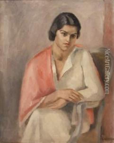 Femme Assise A L'etole Rouge Oil Painting - Maurice Asselin
