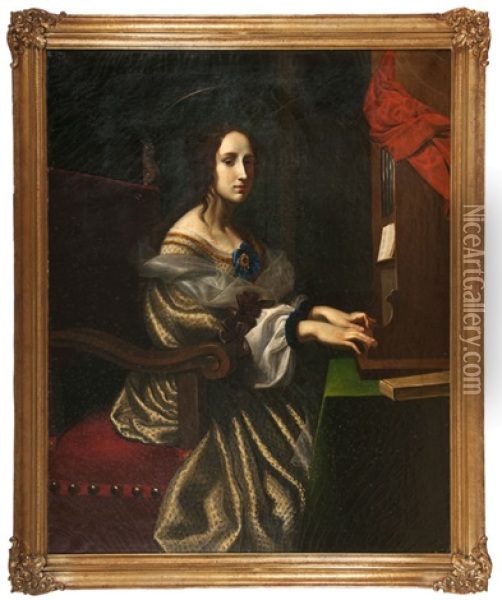Die Heilige Cacilie Beim Orgelspiel Oil Painting - Carlo Dolci