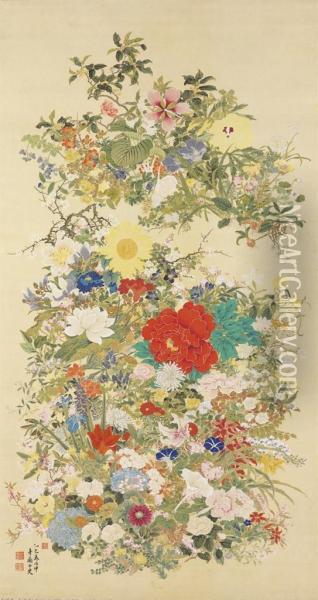 One Hundred Flowers And Plants Oil Painting - Seiran Kawabe