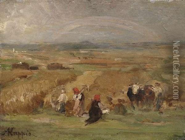 Hay Harvest. Oil Painting - Albert Kappis