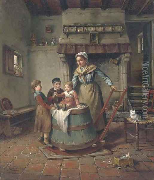 The butter churn Oil Painting - Charles Petit