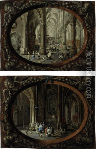 I Interior Of A Gothic Church By Day Oil Painting - Pieter Neefs The Elder, Frans The Younger Francken