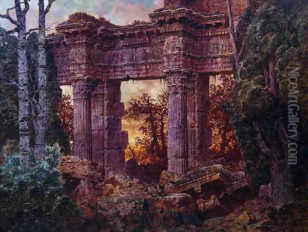 Roman Ruin at Twilight Oil Painting - Ferdinand Knab