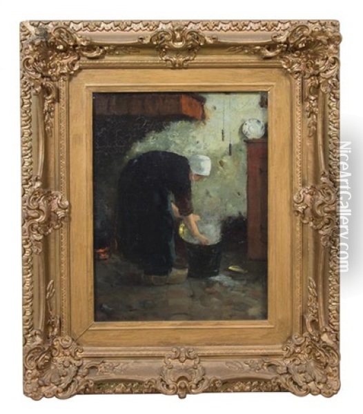 Woman In Interior Oil Painting - William Castle Keith
