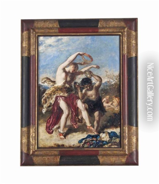 Nymph With Fawn Dancing Oil Painting - William Etty