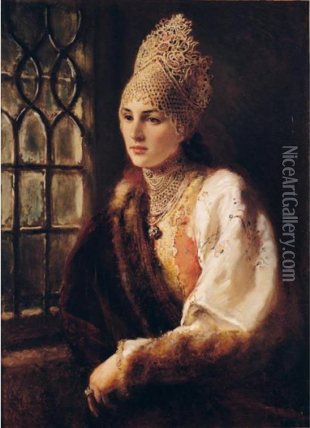 Russian Beauty Oil Painting - Konstantin Egorovich Egorovich Makovsky