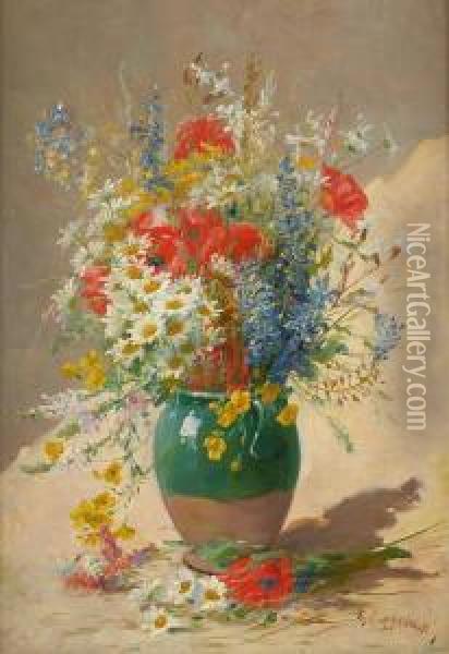 Vase Fleuri De Fleurs Des Champs Oil Painting - Edmond Van Coppenolle