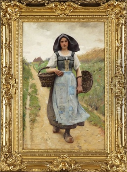 A Peasant Girl Oil Painting - Charles Sprague Pearce