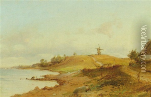 Strandvejen Med Den Gamle Tipperup Molle Ved Espergaerde Oil Painting - Vilhelm Peter Carl Petersen