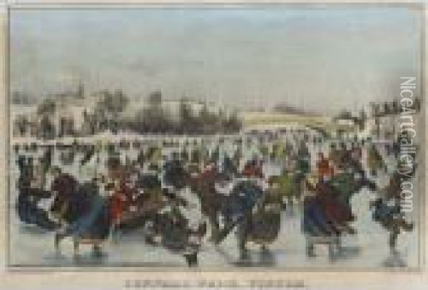 Central Park, Winter. The Skating Carnival Oil Painting - Currier & Ives Publishers
