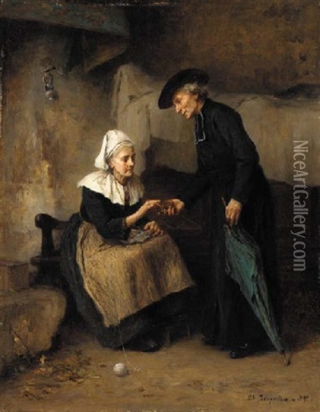 A Visit From The Clergy Oil Painting - Charles Baptiste Schreiber
