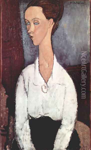 Portrait of Lunia Czechowska with white blouse Oil Painting - Amedeo Modigliani