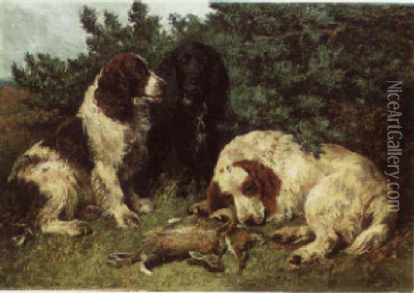 Three Spaniels Oil Painting - John Emms
