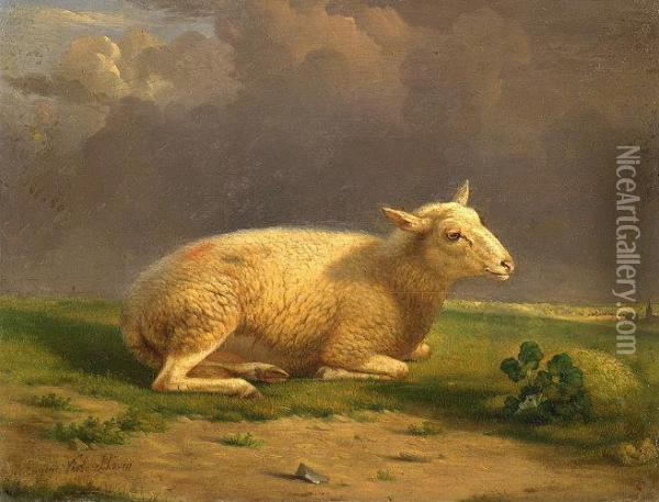 Ruhendes Schaf Vor Gewitterlandschaft Oil Painting - Eugene Joseph Verboeckhoven
