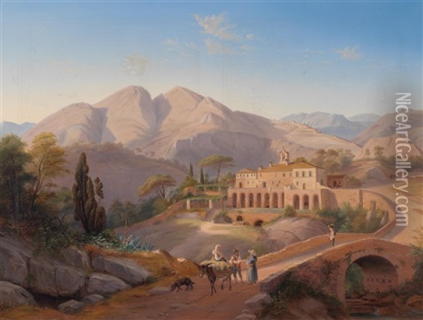 Abbazia Di Farfa, Lazio Oil Painting - Josef Mayburger