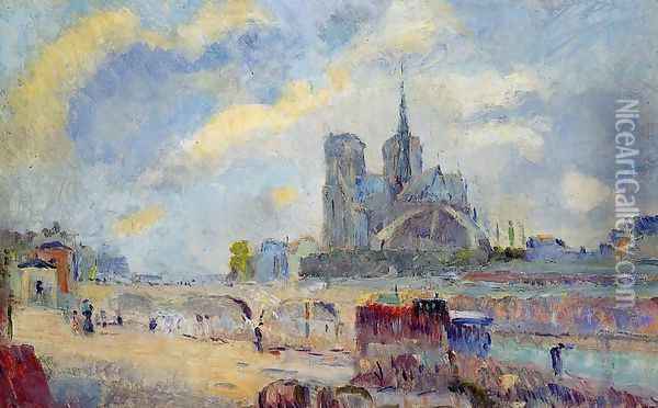 Notre-Dame de Paris and the Bridge of the Archeveche Oil Painting - Albert Lebourg