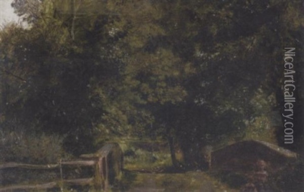 Brambrough Bridge, Cheshire Oil Painting - William Davis