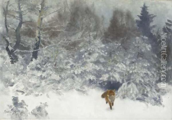 Fox In A Winter Landscape (rav I Vinterlandskap) Oil Painting - Bruno Andreas Liljefors