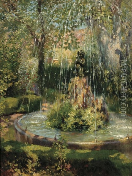 A Fountain In Granada Oil Painting - Francis Luis Mora