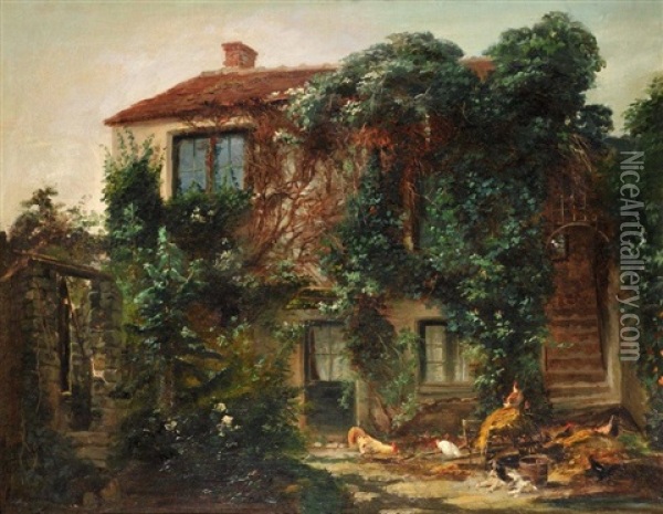 Maison De Theodore Rousseau A Barbizon Oil Painting - Gabriel Edouard Thurner
