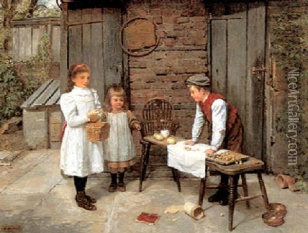At The Market Oil Painting - Harry Brooker